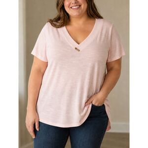 Vinmatto XXL Blush Pink V-Neck Slub Knit Tunic Top Short Sleeve Casual
